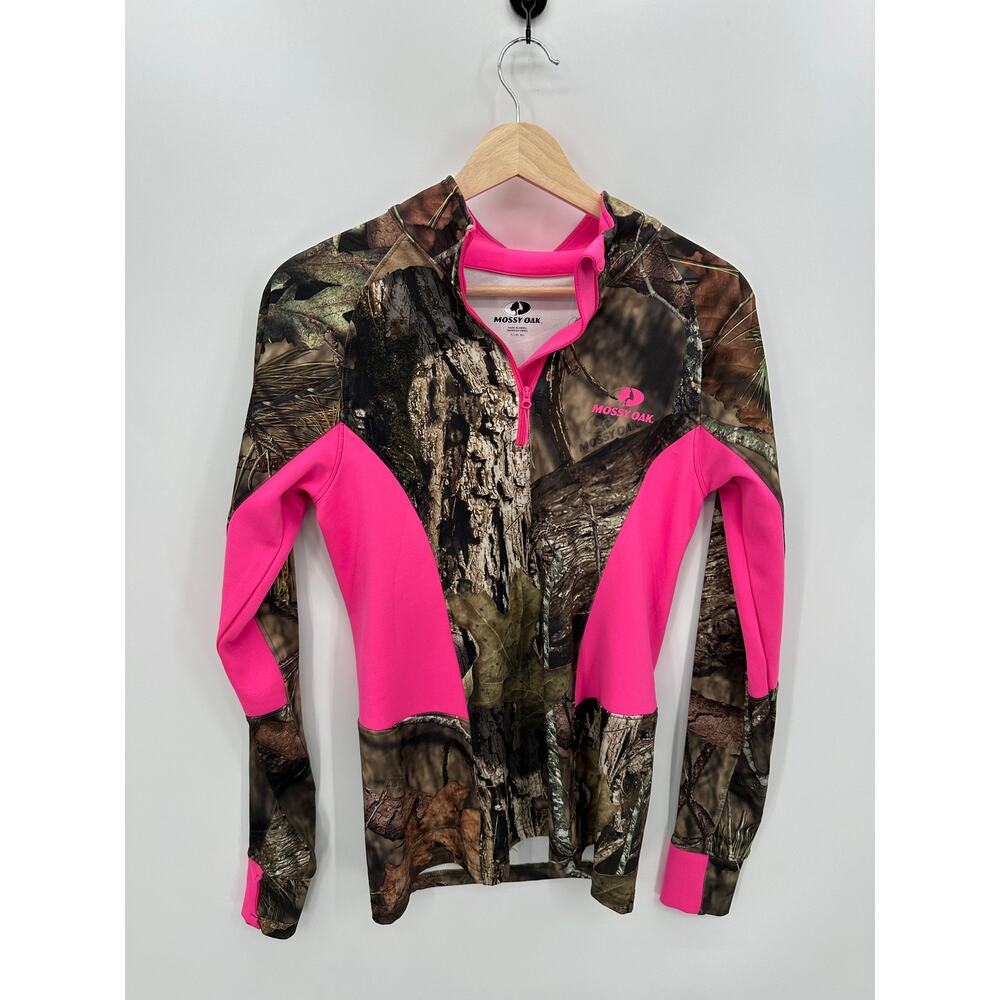 Mossy Oak Quarter Zip Pullover Camo Women Small Brown Pink Fleece‎ Lined
